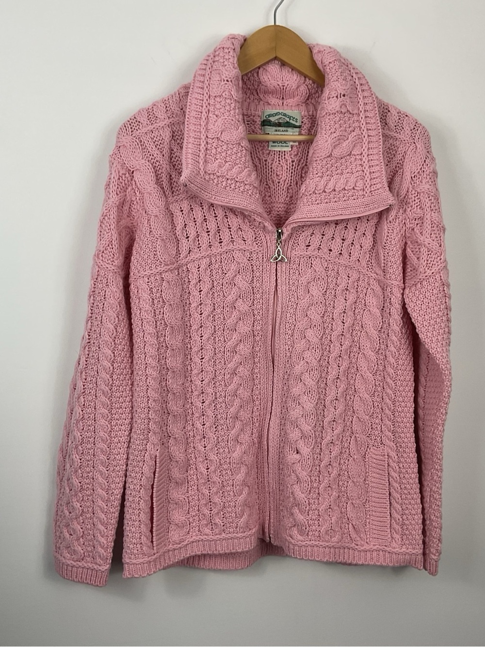 Aran Crafts Merino Wool Cable Knit Full Zip Cardigan Sweater Womens Size Small
